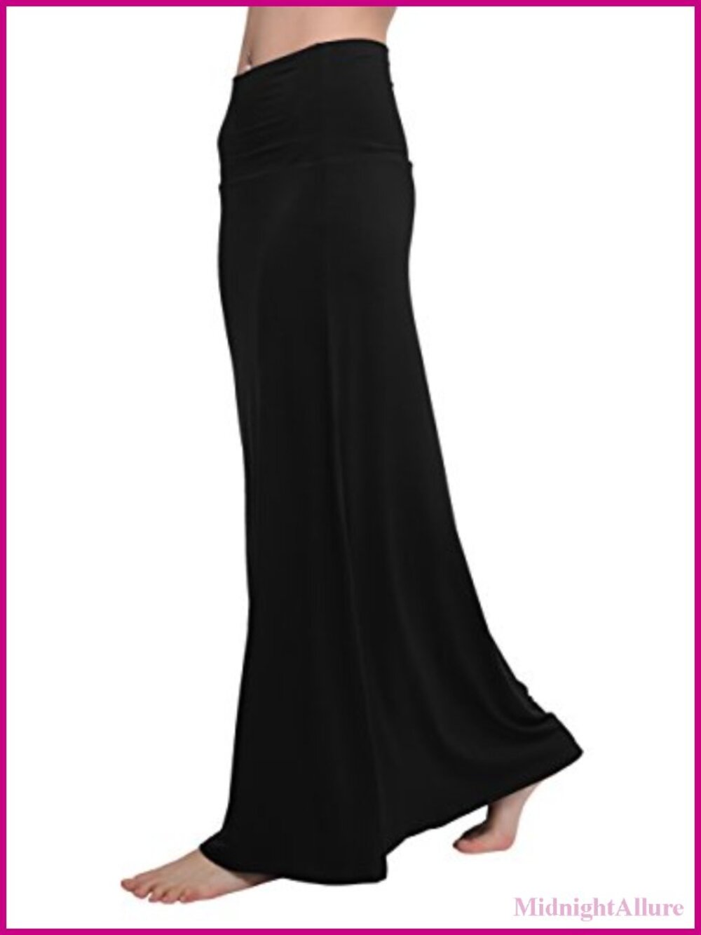 Women's High Waist Flared Maxi Skirt Fold-Over Stretch Spandex Comfort Long